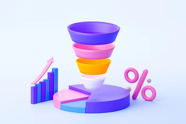 gráfico explicativo do funil de vendas com etapas de topo, meio e fundo